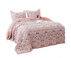 KASENTEX Luxuriöses 3-teiliges Bettwäsche-Set – moderne übergroße Bettwäsche mit feinem Blumenmuster, 100% Baumwolle, weich und warm, wendbare Tagesdecke KING + 2 King Shams 112x106+20x36x2 Floral Pink