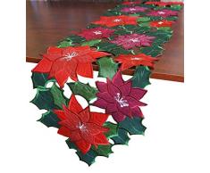 GRANDDECO Weihnachts-Tischläufer, mit Cutwork-Motiv, Bestickt, Weihnachtsblume, Kommode, Schal, Tischdekoration für Zuhause, Essen, Weihnachten, Tischdekoration Runner 15x67 Christmas Flower-2