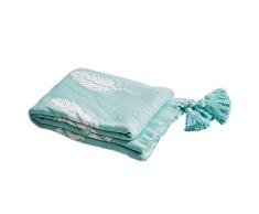 Woollii Decke aus 100% Baumwolle, warm, Platinfedern, Quasten, für Zuhause, Dekoration, Bett, Sofa, Sessel 51x63 blau