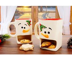 ABC Home Living Kaffeetasse Teetasse Tassen mit Kekfach Schneemann weihnachtlich auffalend 2er Set, Keramik, mehrfarbig, ca. 8 cm T x 12,5 cm B x 11,5 cm H