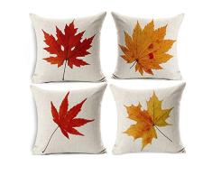 wonder4 Sofa Kissen von geometrischen Mustern, 4 PCS Spring/Summer Colorful home dekorativer Überwurf-Kissenbezug Sofa Kissen 45,7 x 45,7 cm Baumwolle Leinen Stoff, baumwolle, Maple Leaves, 18*18 inch