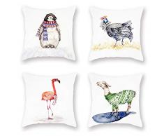Smilyard Kissenbezüge, Motiv: Pinguin, Flamingo, Truthahn, Schaf, Bauernhof, super weich, Heimdekoration, Tier, Winter-Kissenbezüge, 4 Stück, 45,7 x 45,7 cm für Sofa Couch Bett. 18 X 18 Tier-Set