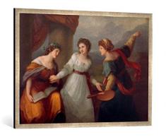 Gerahmtes Bild von Angelika Kauffmann Selbstbildnis am Scheideweg zwischen Musik und Malerei, Kunstdruck im hochwertigen handgefertigten Bilder-Rahmen, 100x70 cm, Silber Raya