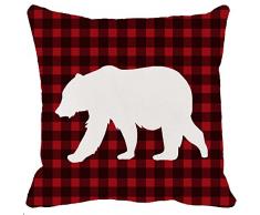 Classic Retro Schwarz Rot Farmhouse Tartan Buffalo Checkers Plaids Animal Shadow Bär Weich und bequem New Home Dekorative Baumwolle Polyester Plüsch Überwurf Kissenbezug Kissen Case Square 45,7 cm