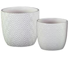 Urban Trends Ceramic Square Pot with Embossed Diamond Design Body Set of Two Matte Finish White Topf, weiß, 2