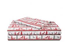Sonnenwaschbar, 100 % Baumwolle, 170 g/m², Flanell, superweich, warm und flauschig, 4-teiliges Bettwäsche, bis zu 40,6 cm Tiefe Tasche. Twin REH / Hirsch