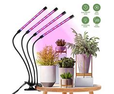 HOMPO LED Pflanzenlampe 40W Pflanzenlicht 4 Heads 80 LEDs Vollspektrum für Zimmerpflanzen mit Automatic-Timer 3H/9H/12H, 3 Arten von Modus, Dimmbar 10 Arten von Helligkeit Pflanzenlichter