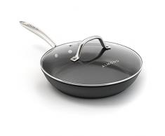 Antihaft-Pfanne Bratpfanne: Premium 25,4 cm Aluminium Bratpfannen mit Glas Deckel & Edelstahl-Griff – Antihaft-Schmorpfanne-Oberfläche ideal für Eier oder Omelette Kochen – Spülmaschinen- und ofenfest