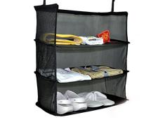 xiaolanwelc @ 3 Etagen Mesh Tasche Kleiderschrank Halter klappbar Travel Organizer 50 x 30 x 58 cm schwarz Gepäck Kleidung Schuhregal Aufbewahrungskörbe