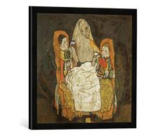 Gerahmtes Bild von Egon Schiele Mutter und Zwei Kinder III, Kunstdruck im hochwertigen handgefertigten Bilder-Rahmen, 50x50 cm, Schwarz matt
