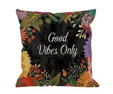 hgod Designs Überwurf Kissen Fall Blumen Good Vibes nur Baumwolle Leinen Quadratisch Kissenbezug Standard Kissenbezug für Männer Frauen Kinder Home Dekorative Sofa Sessel Schlafzimmer Wohnzimmer 45,7 x 45,7 cm