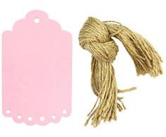 Wrapables Geschenkanhänger aus Kraftpapier, 10 Stück, mit gratis geschnittenen Schnüren für Geschenke/Basteln/Preisschilder mit gewelltem Rand, groß, Pink