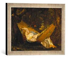 Gerahmtes Bild von Gustave Courbet Die Hängematte, Kunstdruck im hochwertigen handgefertigten Bilder-Rahmen, 40x30 cm, Silber Raya