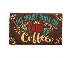 DII Fußmatte für Innen- und Außenbereich, natürliche Kokosfaser, leicht zu reinigen, rutschfeste Unterseite für den Eingangsbereich, für Terrasse, Haustür, Allwetter-Türen 18x30 Love & Coffee