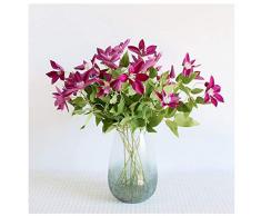 LebriTamFa Kunstblumen, Seide, 68,6 cm, 3 Zweige Clematis, lebendige Pflanzen, Haus und Garten Dekoration 3Pcs rot