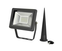 UNITEC LED Strahler mit Erdspieß 20 Watt, 1600 Lumen, 1,8 Meter Zuleitung, Gartenstrahler, 6500 Kelvin, Anthrazit, IP65, Aluminiumdruckguss, Sicherheitsglas, Energieeffizienzklasse A+