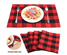 Stoffservietten, Motiv Buffalo Holiday Cottage Karo, 100% Baumwolle, rustikales Design Buffalo Plaid Servietten, 4 Stück