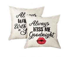 WIRESTER CB-SQPILL17CS-SBPDSQPET0001-2-D0003 Sofakissen, dekorativer Kissenbezug für Home Office, 45,7 x 45,7 cm, 2-teiliges Set, Always Kiss Me Goodnight + Wake Me with A Smile