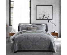 Travan 3-teiliges Bettwäsche-Set für Queen-Size-Bettüberwurf, Mikrofaser, leichte Bedruckte Bettdecke, Bettwäsche-Set für alle Jahreszeiten King Grau Rose1