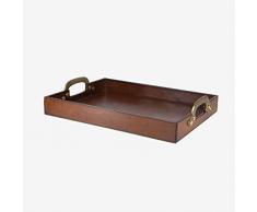 Better & Best Rctg Pqña Brass Tablett rechteckig kleine Griffe Messing vergoldet, Maße 43,5 x 32 x 8 cm, Material: Leder/Metall, Horn