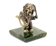 CTOC 116161 Figur Engel mit Harfe, Bronze, handgefertigt, auf natürlichem Harnstein, Original-Briefbeschwerer