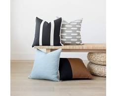 Gewebte Nook Dekorative Überwurf-Kissenbezüge nur für Couch, Sofa oder Bett, 4 Stück, 45,7 x 45,7 cm, modernes Design, 100% Baumwolle, Schwarz gestreift