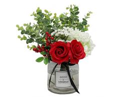 Nubry Künstliche Blumen Seidenrosen künstliche Babys Atem Blume Eukalyptusblätter Beeren Arrangements Hochzeit Blumensträuße Indoor Home Kunstpflanze Dekor rot