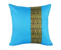 Tom Barrington Home Kissenbezug aus Seide, Blau mit Bali-Stil 18 x 18 gelb