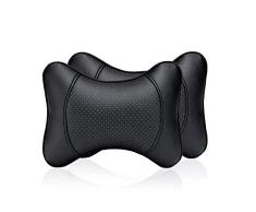 VVVHOOY Auto-Nackenkissen, 2 Stück, bequem, weich, atmungsaktiv, Leder, Kopfstütze, Nackenstütze, Kopfstütze, Kissen für Autositz, Reisen und Zuhause (Schwarz + Beige)