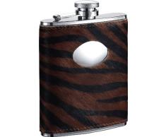 Visol Tiger Leder Edelstahl Flachmann, 6-Ounce, braun