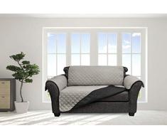 Quick Fit Jameson Loveseat Bezug aus Mikrofaser, wendbar, wasserfest, mit elastischer Schnalle, silberfarben, Schwarz/Silber, 92x75