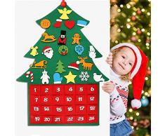 Akcoo 2019 Adventskalender, Weihnachtsbaum, Filz, traditioneller 24 Tage Countdown bis Weihnachten DIY Ornamente Dekoration Fenster Wand Tür Hängen Geschenk mit Taschen für Kinder grün
