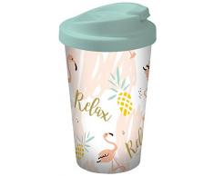 infinite by GEDA LABELS Flamingo Relax Coffee to go Becher, Kunststoff, Mehrfarbig, 9 x 9 x 17 cm