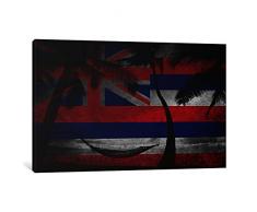 iCanvasART 1 Stück Hawaii Flagge ¸ Grunge Strand Palmen ¸ Ocean Hängematte Leinwand Kunstdruck Kane, 18 by 12/1.5 Deep