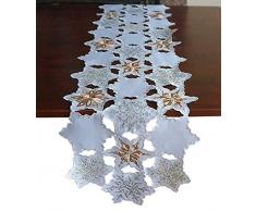 GRANDDECO Weihnachts-Tischläufer, mit Cutwork-Motiv, Bestickt, Weihnachtsblume, Kommode, Schal, Tischdekoration für Zuhause, Essen, Weihnachten, Tischdekoration Runner 13x68 Weihnachtsblume 3