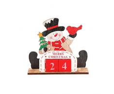Amosfun Adventskalender aus Holz, mit Weihnachtsmannmotiv, wiederverwendbar, für festliches Zuhause 15x5.2x13.5cm schneemann