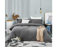 KINBEDY Bettwäsche-Set aus gewaschener Baumwolle mit Knopfleiste, 3-teiliges Set King dunkelgrau