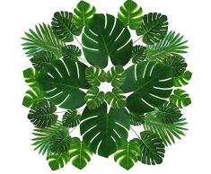 Outee 70 Stück 7 Arten künstliche Palmenblätter Tropische Blätter für Party-Deko-Zubehör Kunstpflanzen Langstiel Monstera Bananenblätter für Safari Dschungel Party Luau Hawaii Blumengestecke