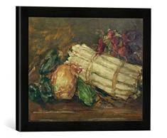 Gerahmtes Bild von Max Slevogt Stilleben mit Spargel und Radieschen, Kunstdruck im hochwertigen handgefertigten Bilder-Rahmen, 40x30 cm, Schwarz matt