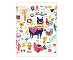 Manerly Llama Überwurfdecke für Bett Couch Sofa, farbenfrohes Muster mit Llama, Blumen, Vögel und Ethnischen Designelementen, leicht, superweich, warme Decke für Kinder und Erwachsene (152 x 203,2 cm) 60 x 80 Inches Multi 1