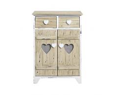 Rebecca Mobili Allzweckschrank mit 2 Schubladen 2 Türen, Mehrzweckschrank Küchenschrank aus Holz, Weiß Beige, Landhausstil, Wohneinrichtung Schlafzimmer – Maße: 73 x 52 x 31 cm (HxLxB) - Art. RE4194