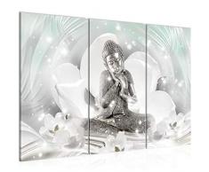 Bilder Buddha Feng Shui Wandbild 120 x 80 cm Vlies - Leinwand Bild XXL Format Wandbilder Wohnzimmer Wohnung Deko Kunstdrucke Grün 3 Teilig - MADE IN GERMANY - Fertig zum Aufhängen 016431a