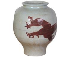 Sarreid Vase mit handgemalt, Drache, Antik Weiß