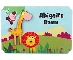Rikki Knight Abigails Room Türschild, 3D-Giraffe auf Dschungel, mit Namen für Kinder- und Babyzimmer