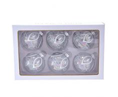 Kurt S. Adler Glaskugeln, 80 mm, Weiß/Silber, 6 Stück