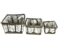 Renaissance 2000 Weidenkorb mit Stoffschnur, quadratisch, 3-teilig