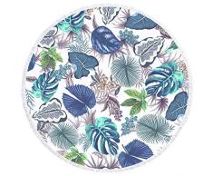 YAXIUFEN 29 Optionen dick weich super wasserabsorbierend Mehrzweck-152,4 cm 3D Druck groß rund Strandtuch Kreis Picknickdecke Yogamatte Decke mit Quasten Tropical Leaves 1