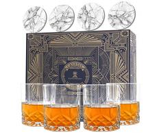 Krown Kitchen - 4-teiliges Whisky Gläser Set — Highball-Rocks-Glasbecher-Whiskey-Set—perfekt für Bourbon, Cocktails und Scotch. Enthält Geschenkbox und Keramik-Stein-Untersetzer. 315ml Kapazität