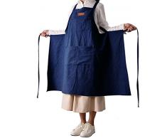 Jevopan Kochschürze Chef Entworfen Jean Schürze für Küche BBQ Grill mit Praktischen Taschen für Männer und Frauen Dunkelblau