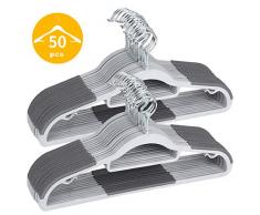 TIMMY Kleiderbügel aus Kunststoff, 50 Stück, trocken und nass mit rutschfesten Pads, 0,2 cm dick, 41,9 cm, platzsparend grau